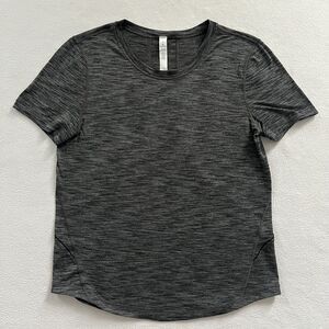 Lululemon Women Heathered Black Gray Long Distance Short Sleeve Tee Shirt Top 4